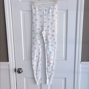 Vintage Bow and Flower print white waffle long underwear size small